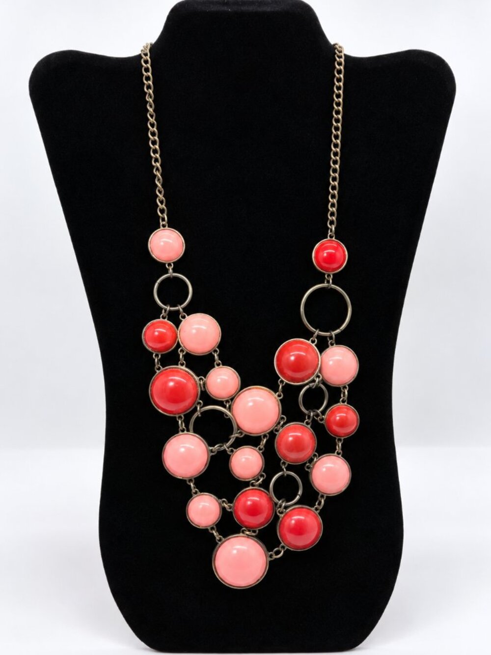 Bellum Rogue Pink Red Statement Necklace Chunky Bib Style